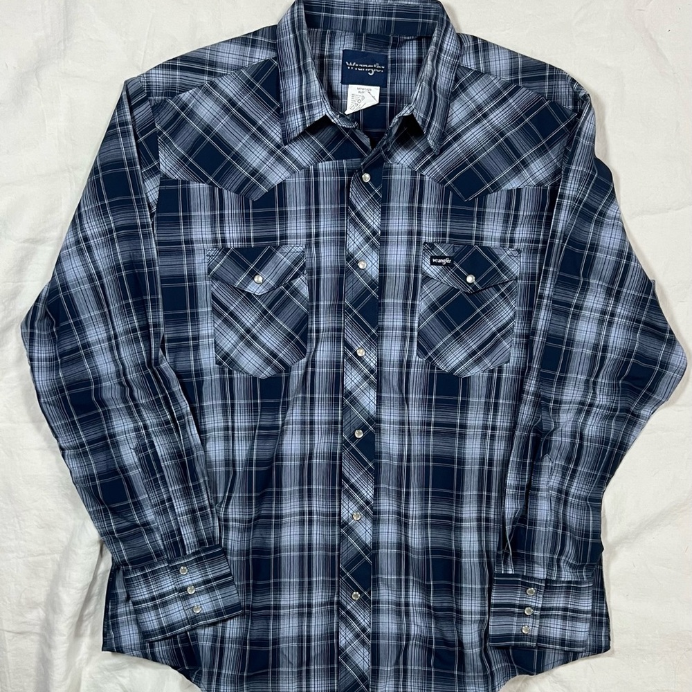 Wrangler Blue Plaid Western Pearl Snap Shirt Men’s XL
